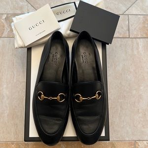 AGNELLO PLONGE AUTHENTIC USED BLACK LEATHER GUCCI LOAFERS WOMEN SIZE 36 1/2.